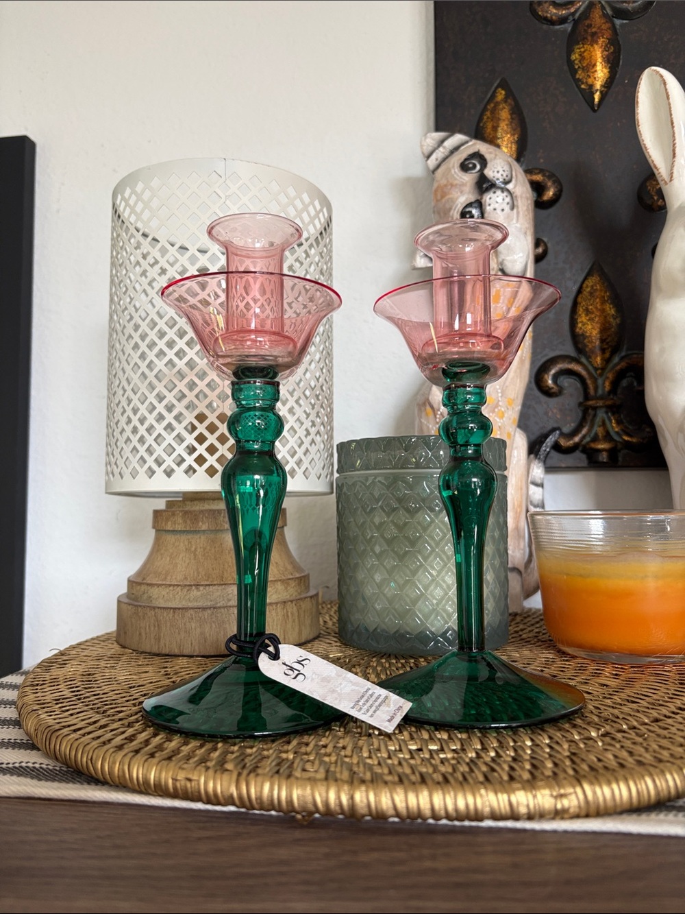 🆕GBS Delicate Handblown Glass Tiffany-Style Tulip Candleholders, Bundle Of 2